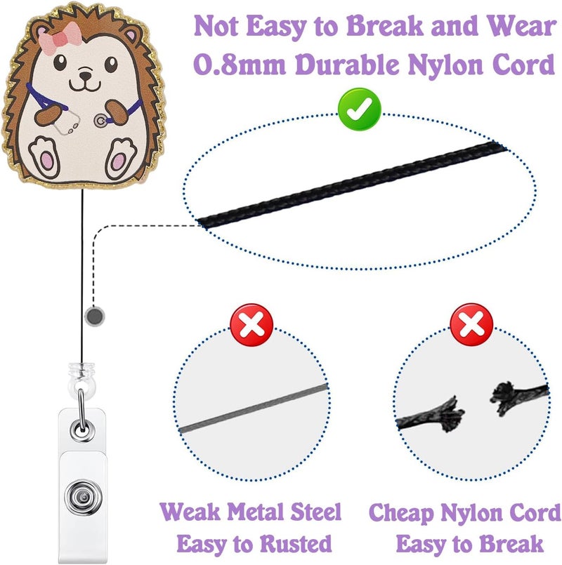 Bydevia Cute Stethoscope Hedgehog Badge Reel Retractable for Nurse Nursing RN CNA LPN & Medical Worker, Funny Pediatric Nurse Gifts, Hedgehog ID Name Badge Holder with Alligator Clip & 24” Durable Nylon Cord - Image 4